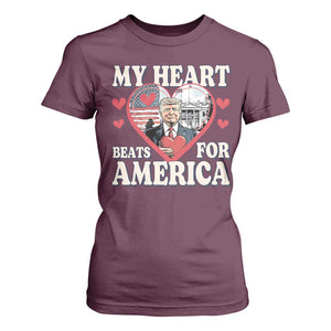 Funny Trump Valentine's Day T Shirt For Women My Heart Beats For America White House TS11 Maroon Print Your Wear