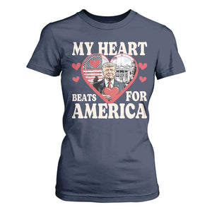 Funny Trump Valentine's Day T Shirt For Women My Heart Beats For America White House TS11 Navy Print Your Wear