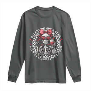 Funny Galentine's Day Long Sleeve Shirt Galentine Girls Club Ladies Celebrating Ladies Skeleton TS11 Dark Heather Print Your Wear