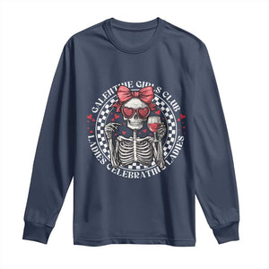 Funny Galentine's Day Long Sleeve Shirt Galentine Girls Club Ladies Celebrating Ladies Skeleton TS11 Navy Print Your Wear