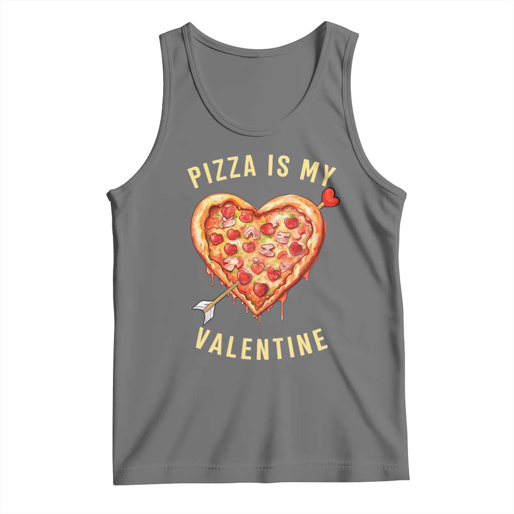 Funny Pizza Is My Valentine Tank Top Valentine's Day Heart Pepperoni Slice TS11 Black Heather Print Your Wear