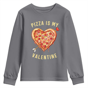 Funny Pizza Is My Valentine Youth Sweatshirt Valentine's Day Heart Pepperoni Slice TS11 Charcoal Print Your Wear