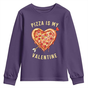 Funny Pizza Is My Valentine Youth Sweatshirt Valentine's Day Heart Pepperoni Slice TS11 Purple Print Your Wear