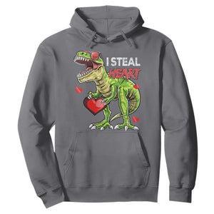 Funny Dinosaur Valentine's Day I Steal Heart Hoodie TS11 Charcoal Print Your Wear