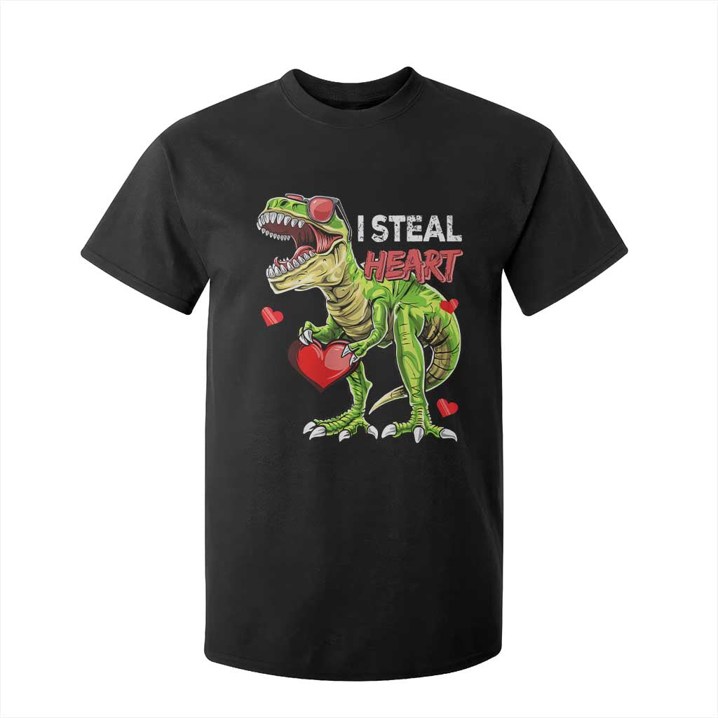 Funny Dinosaur Valentine's Day I Steal Heart T Shirt For Kid TS11 Black Print Your Wear