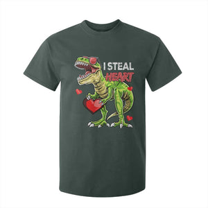 Funny Dinosaur Valentine's Day I Steal Heart T Shirt For Kid TS11 Dark Forest Green Print Your Wear