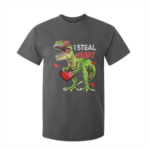 Funny Dinosaur Valentine's Day I Steal Heart T Shirt For Kid TS11 Dark Heather Print Your Wear