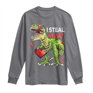 Funny Dinosaur Valentine's Day I Steal Heart Long Sleeve Shirt TS11 Charcoal Print Your Wear