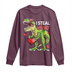 Funny Dinosaur Valentine's Day I Steal Heart Long Sleeve Shirt TS11 Maroon Print Your Wear