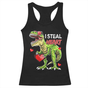 Funny Dinosaur Valentine's Day I Steal Heart Racerback Tank Top TS11 Black Print Your Wear