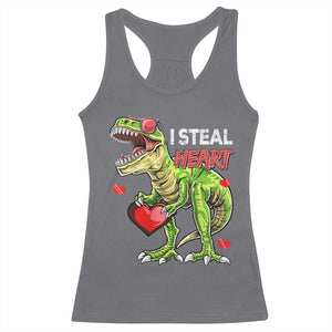 Funny Dinosaur Valentine's Day I Steal Heart Racerback Tank Top TS11 Charcoal Print Your Wear