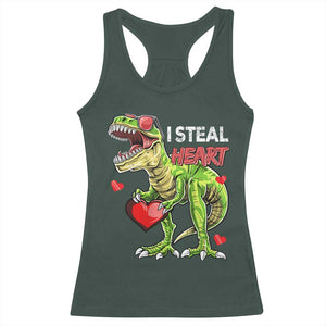 Funny Dinosaur Valentine's Day I Steal Heart Racerback Tank Top TS11 Dark Forest Green Print Your Wear