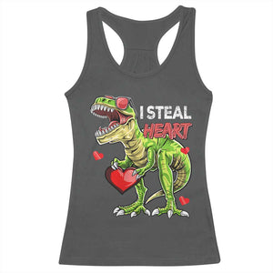 Funny Dinosaur Valentine's Day I Steal Heart Racerback Tank Top TS11 Dark Heather Print Your Wear