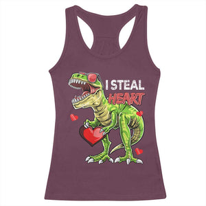 Funny Dinosaur Valentine's Day I Steal Heart Racerback Tank Top TS11 Maroon Print Your Wear