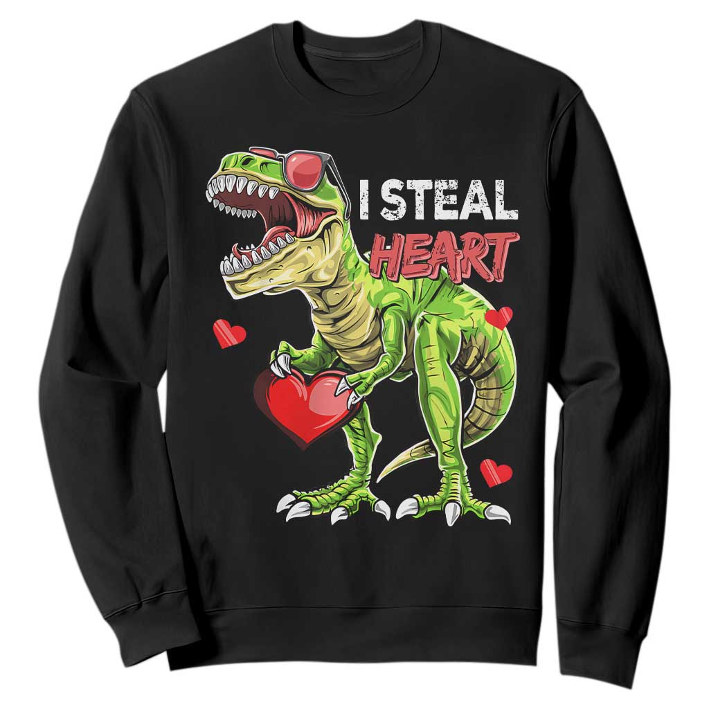 Funny Dinosaur Valentine's Day I Steal Heart Sweatshirt TS11 Black Print Your Wear