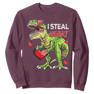 Funny Dinosaur Valentine's Day I Steal Heart Sweatshirt TS11 Maroon Print Your Wear