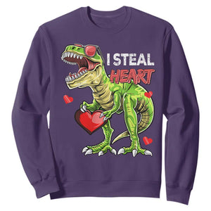 Funny Dinosaur Valentine's Day I Steal Heart Sweatshirt TS11 Purple Print Your Wear