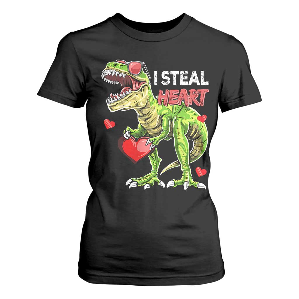 Funny Dinosaur Valentine's Day I Steal Heart T Shirt For Women TS11 Black Print Your Wear