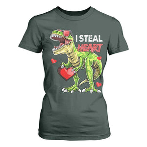 Funny Dinosaur Valentine's Day I Steal Heart T Shirt For Women TS11 Dark Forest Green Print Your Wear