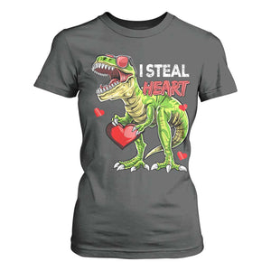 Funny Dinosaur Valentine's Day I Steal Heart T Shirt For Women TS11 Dark Heather Print Your Wear