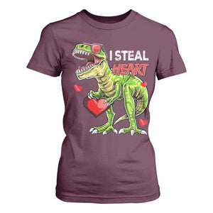 Funny Dinosaur Valentine's Day I Steal Heart T Shirt For Women TS11 Maroon Print Your Wear