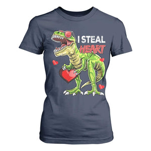 Funny Dinosaur Valentine's Day I Steal Heart T Shirt For Women TS11 Navy Print Your Wear