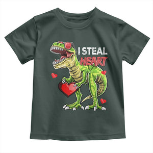 Funny Dinosaur Valentine's Day I Steal Heart Toddler T Shirt TS11 Dark Forest Green Print Your Wear