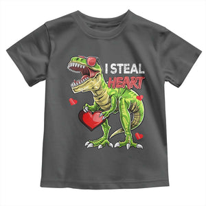 Funny Dinosaur Valentine's Day I Steal Heart Toddler T Shirt TS11 Dark Heather Print Your Wear