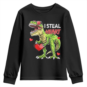 Funny Dinosaur Valentine's Day I Steal Heart Youth Sweatshirt TS11 Black Print Your Wear