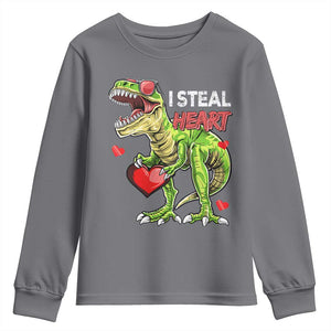 Funny Dinosaur Valentine's Day I Steal Heart Youth Sweatshirt TS11 Charcoal Print Your Wear