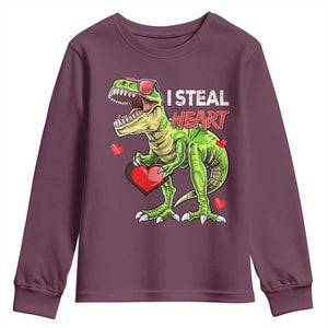 Funny Dinosaur Valentine's Day I Steal Heart Youth Sweatshirt TS11 Maroon Print Your Wear