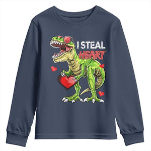 Funny Dinosaur Valentine's Day I Steal Heart Youth Sweatshirt TS11 Navy Print Your Wear