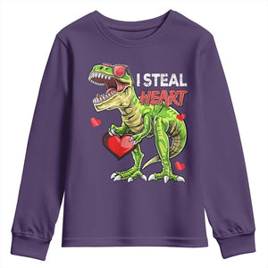 Funny Dinosaur Valentine's Day I Steal Heart Youth Sweatshirt TS11 Purple Print Your Wear