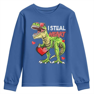 Funny Dinosaur Valentine's Day I Steal Heart Youth Sweatshirt TS11 Royal Blue Print Your Wear