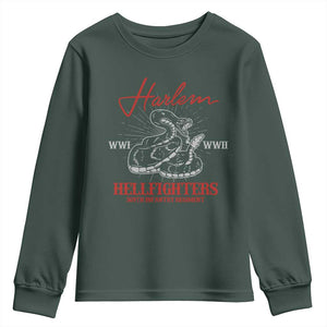 Harlem Hellfighters Youth Sweatshirt 369th Infantry Regiment Black Snake Black History Month TS11 Dark Forest Green Print Your Wear