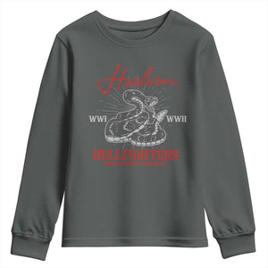 Harlem Hellfighters Youth Sweatshirt 369th Infantry Regiment Black Snake Black History Month TS11 Dark Heather Print Your Wear