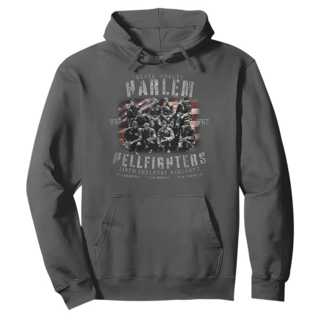 Never Forget Harlem Hellfighters Hoodie Vintage American Flag TS11 Dark Heather Print Your Wear