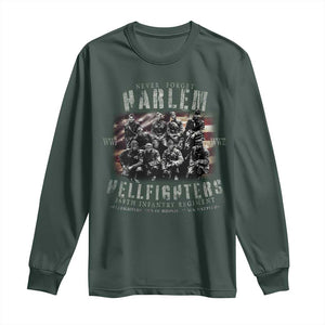 Never Forget Harlem Hellfighters Long Sleeve Shirt Vintage American Flag TS11 Dark Forest Green Print Your Wear