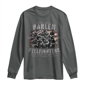 Never Forget Harlem Hellfighters Long Sleeve Shirt Vintage American Flag TS11 Dark Heather Print Your Wear