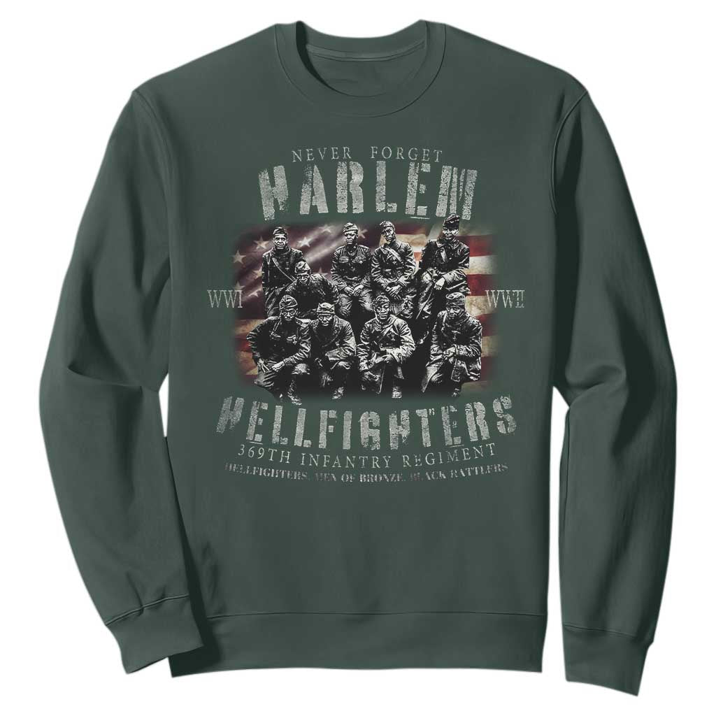 Never Forget Harlem Hellfighters Sweatshirt Vintage American Flag TS11 Dark Forest Green Print Your Wear