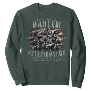 Never Forget Harlem Hellfighters Sweatshirt Vintage American Flag TS11 Dark Forest Green Print Your Wear