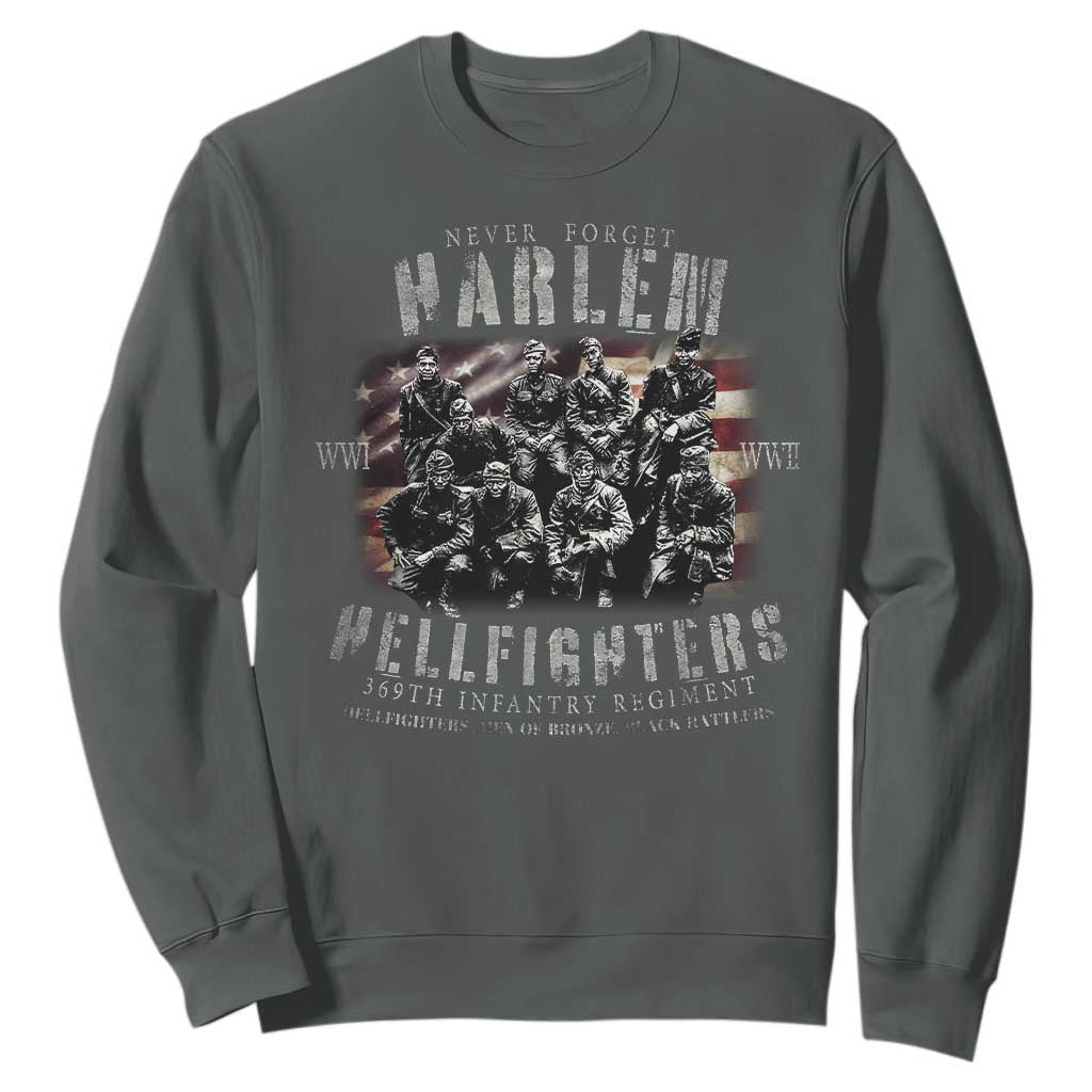 Never Forget Harlem Hellfighters Sweatshirt Vintage American Flag TS11 Dark Heather Print Your Wear
