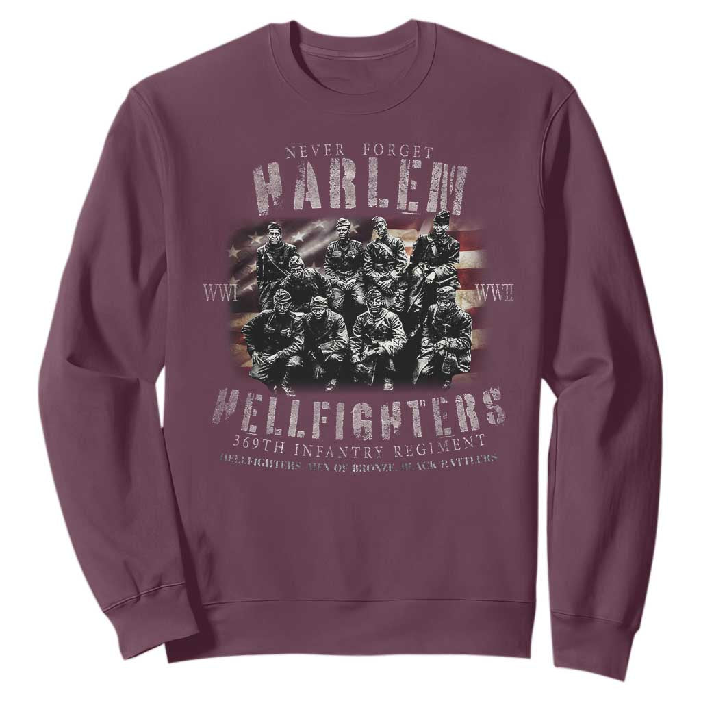 Never Forget Harlem Hellfighters Sweatshirt Vintage American Flag TS11 Maroon Print Your Wear