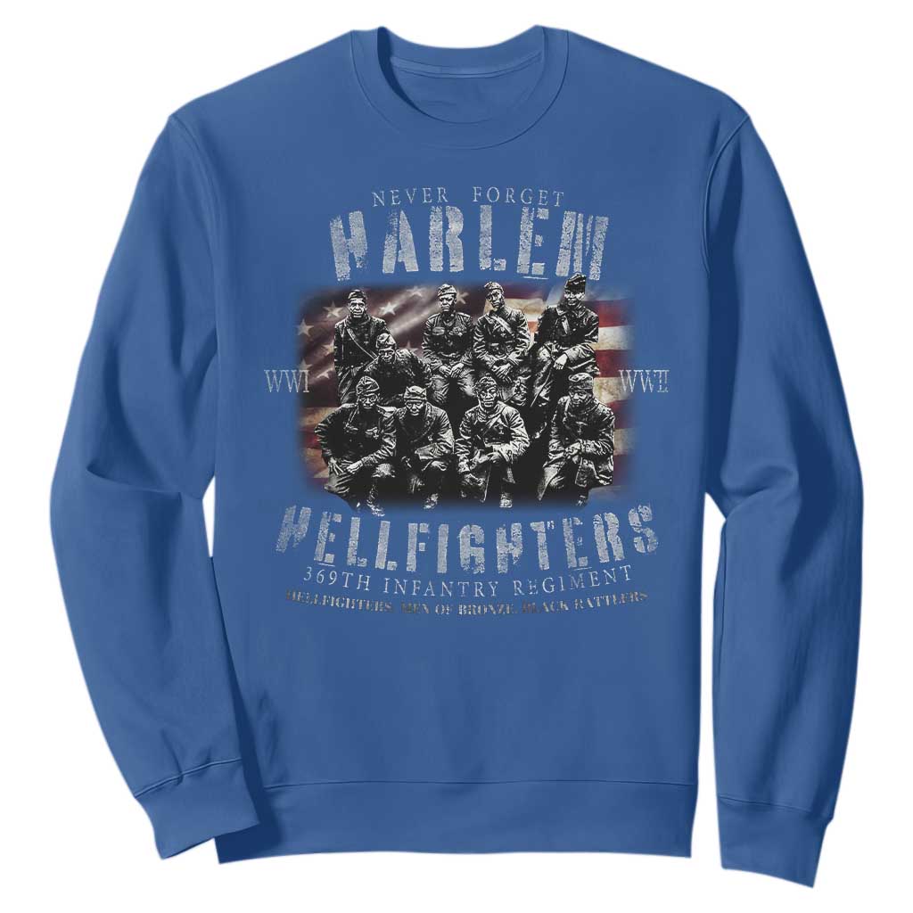 Never Forget Harlem Hellfighters Sweatshirt Vintage American Flag TS11 Royal Blue Print Your Wear