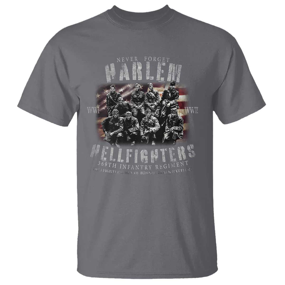 Never Forget Harlem Hellfighters T Shirt Vintage American Flag TS11 Charcoal Print Your Wear