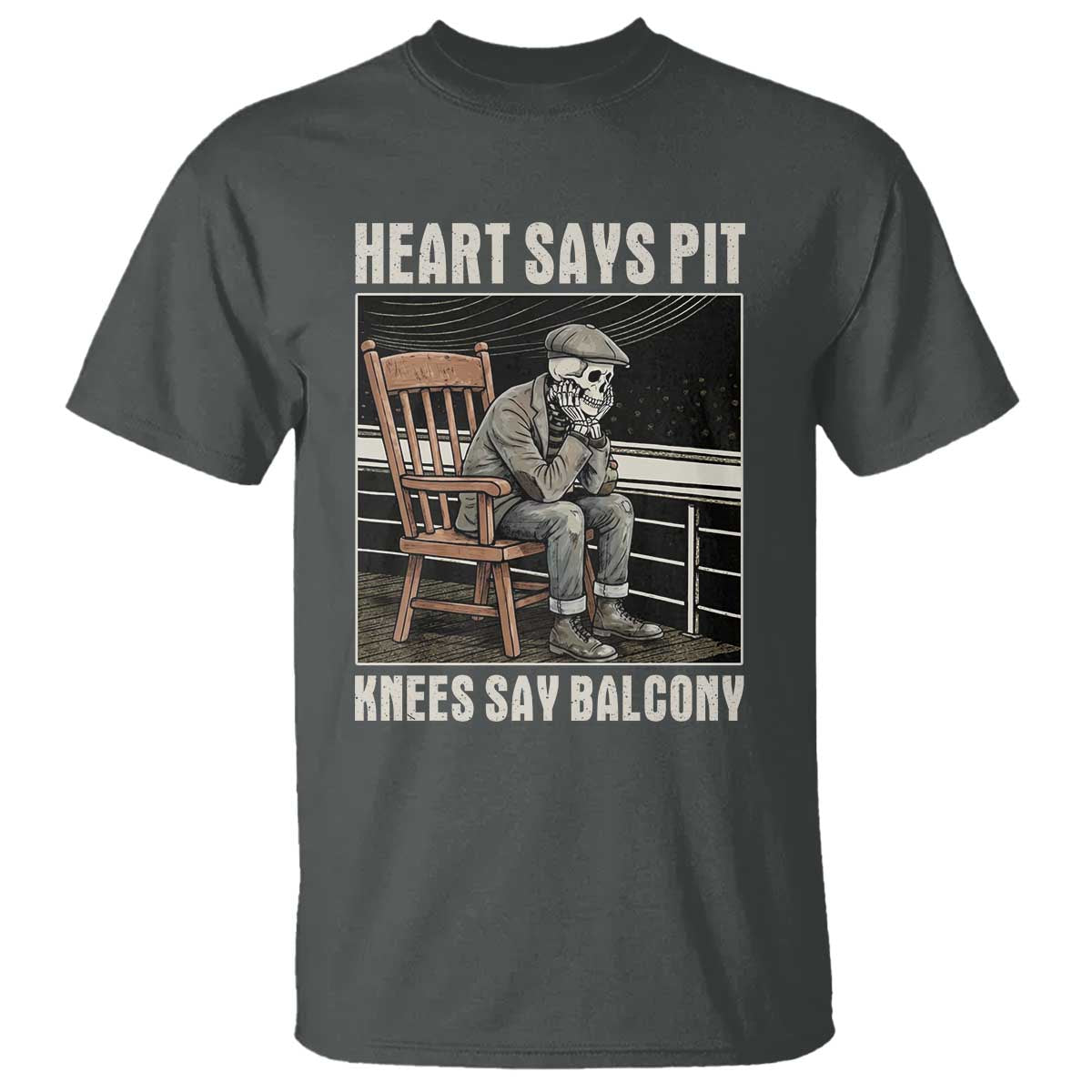 Funny Heart Says Pit Knees Say Balcony T Shirt Old Skeleton TS11 Dark Heather Print Your Wear