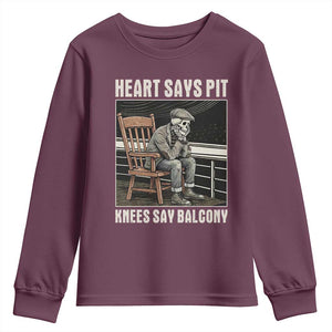 Funny Heart Says Pit Knees Say Balcony Youth Sweatshirt Old Skeleton TS11 Maroon Print Your Wear