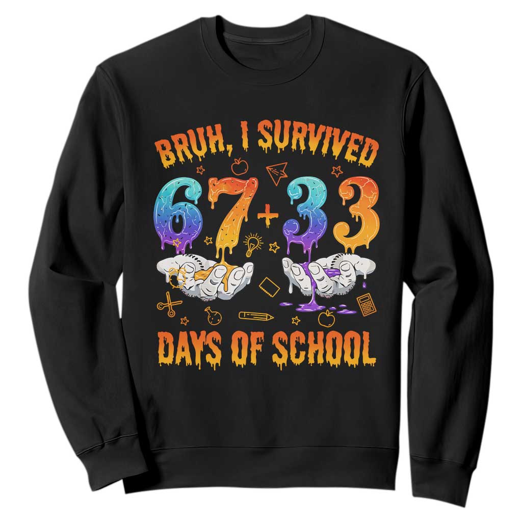Bruh I Survived 67 33 Days Of School Sweatshirt Funny 100th Days of School Teacher 67 Drip TS11 Black Print Your Wear