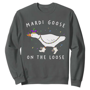 Mardi Goose On The Loose Sweatshirt Funny Mardi Gras Carnival Parade TS11 Dark Heather Print Your Wear