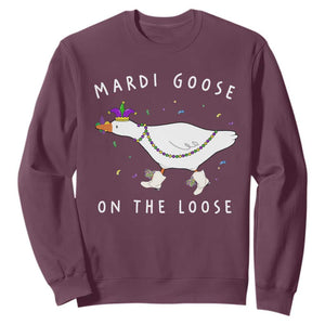 Mardi Goose On The Loose Sweatshirt Funny Mardi Gras Carnival Parade TS11 Maroon Print Your Wear